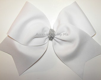 White Cheer Bow, White Big Cheer Bow, Solid White Grosgrain Ribbon Cheer Bow, Cheerleader White Blank Cheer Bow, Bulk Blank White Cheer Bows