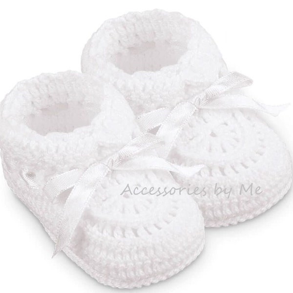 Baptism Booties, White Shoe Booties, Girls White Crochet Knit Shoes Booties, Christening White Shoes Booties, Newborn Boys White Knit Bootie