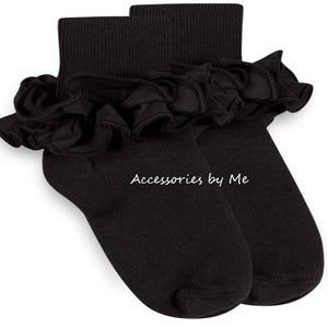 Girls Black Socks, Black Ruffle Trim Socks, Pageant Black Ruffle Socks, Birthday Ruffle Socks, Cotton Ruffle Socks, Girls Black School Socks