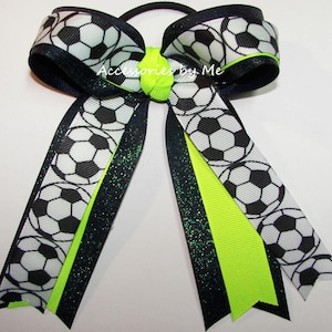 Fußball-Pferdeschwanzschleife, Fußball-Neon-Clip, Fußball-Neonlimone-Marine-Blau-Glitter-Pferdeschwanzschleife, Massen-Fußball-Team-Bögen, Massen-Fußball-Mama-Geschenk-Bogen
