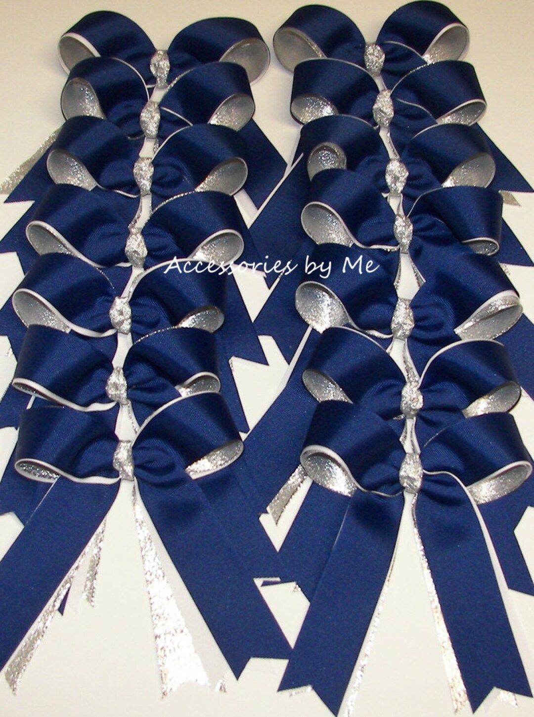 Cheer Bow Bundle, Bulk Cheer Bows, Royal Blue White Silver Bulk Lot