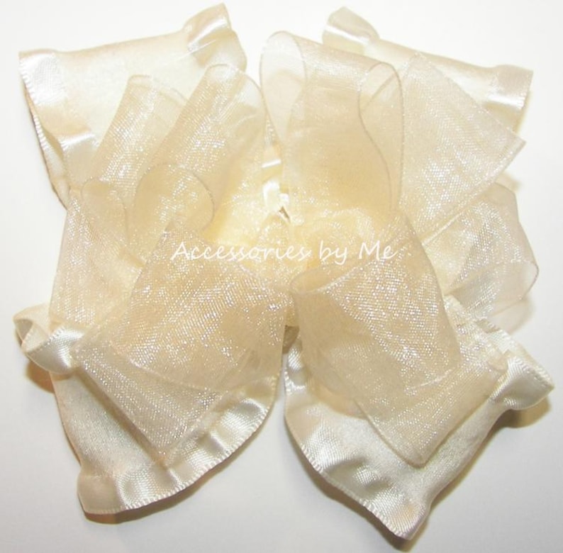 Ivory Organza Ruffle Hair Bow