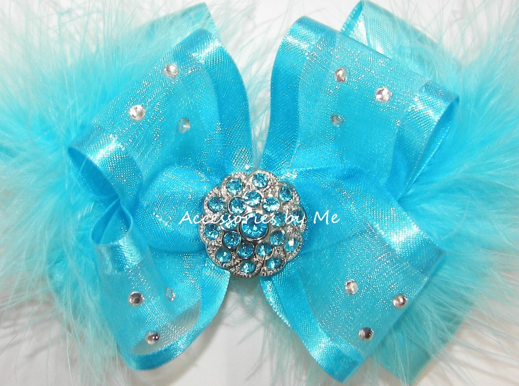 Glitzy Türkis Schleife, Festzug Türkis Marabou Haarspange, Glitzy Türkis Chiffon Marabou Satinschleife, Baby Tutu Schleife, 1st Geburtstag Blaue Bögen