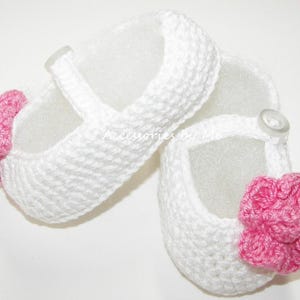 Newborn Booties, Girls Pink White Booties, Pink White Crochet Rose Shoes Booties, Baptism Crochet Booties, New Baby Girl Gifts, Shower Gifts