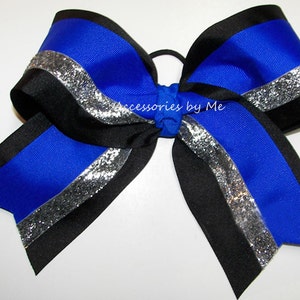 Big Cheer Bow, Blue Black Cheer Clip, Electric Royal Blue Cheer Bow, Competitive Cheerleaders Hair Ties, Bulk Team Gifts, School Girls Gifts