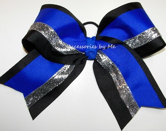 Big Cheer Bow, Blue Black Cheer Clip, Electric Royal Blue Cheer Bow, Competitive Cheerleaders Hair Ties, Bulk Team Gifts, School Girls Gifts