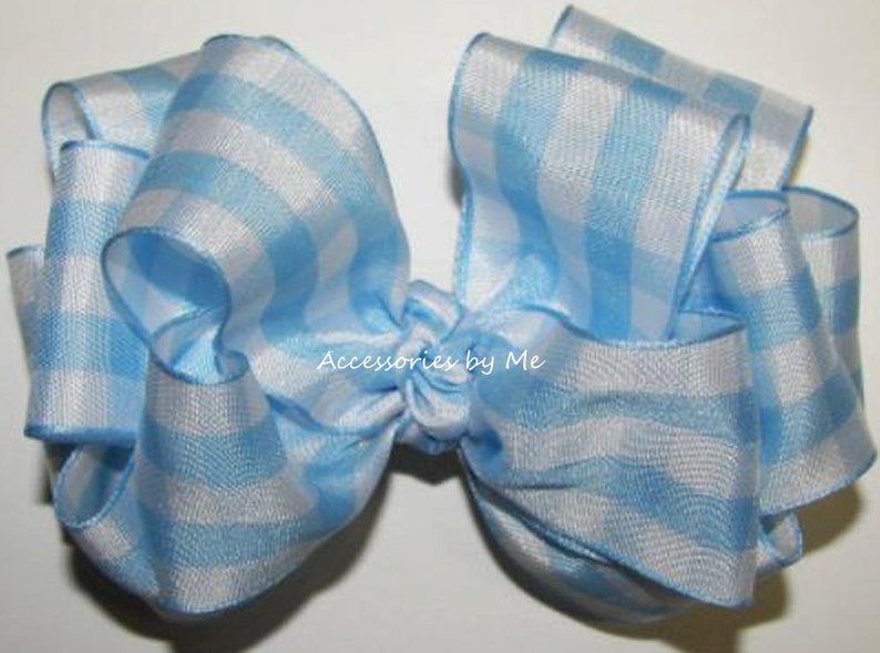 Gingham Ruffle Bows Girls Gingham Hair Clips Baby Light Blue Etsy