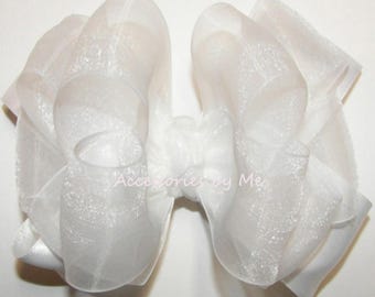 Pinza para el cabello de organza blanca satinada, para niña de las flores, accesorio de comunión.