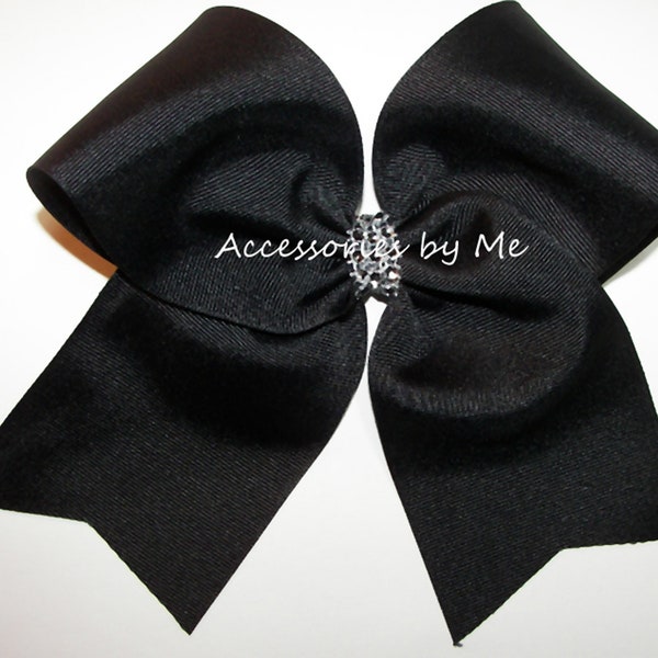 Black Cheer Bow, Solid Black Cheer Bows, Black Grosgrain Rhinestones Big Cheerleader Bow, Solid Color Team Bows, Bulk Price Blank Cheer Bows