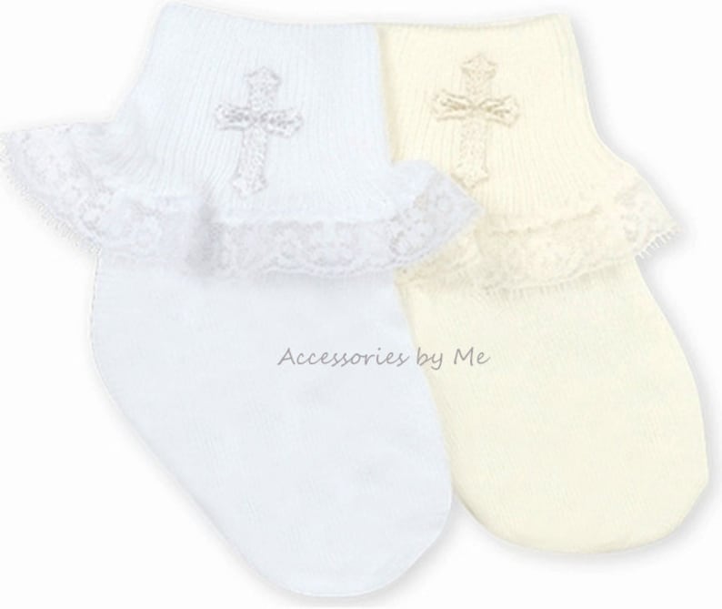Baptism Socks Baby Girls Lace Cross Socks Christening Etsy