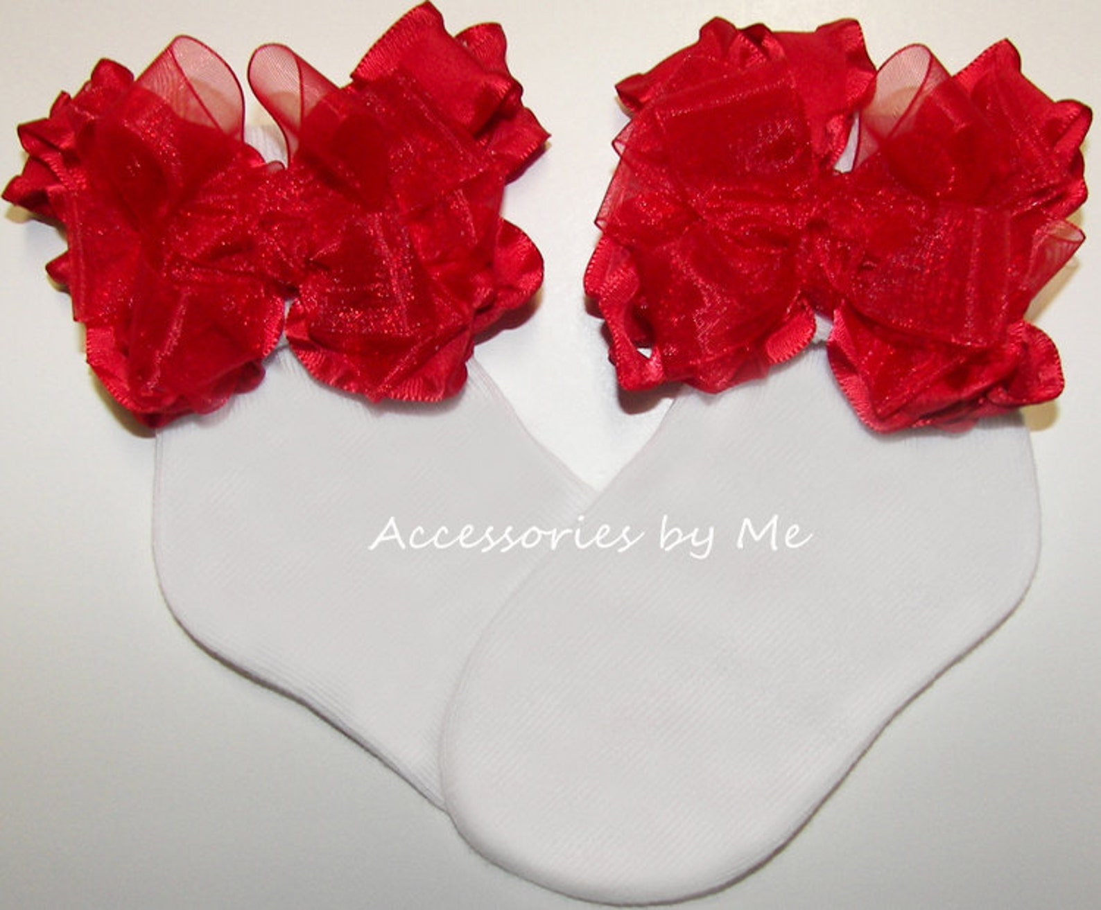 Red Ruffle Socks Red Bow Socks Red Ruffle Bow Trim Socks Etsy