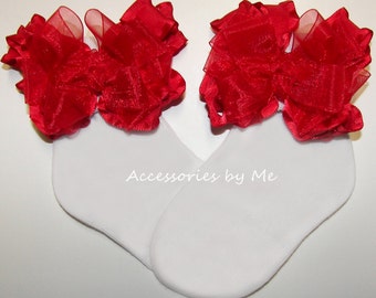 Rüschensöckchen aus rotem Organza mit Schleife, Blumenmädchen, 1. Geburtstag, Weihnachtsaccessoires