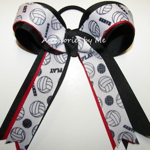 Volleyball Red Hair Bows, Volleyball Black Clip, Volleyball Red Black White Ponytail Bow, Bulk Volleyball Player Ties, Bulk Volleyball Bows