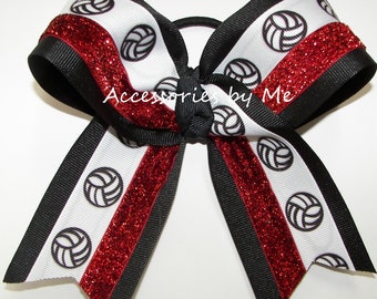 Volleyball Bows, Volleyball Hair Bows, Volleyball Red Black Ribbons Hair Ties, Volleyball Senior Players Gifts, Bulk Volley Ball Ribbon Bows