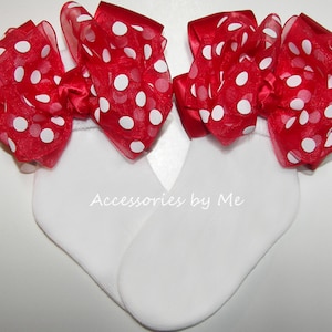 Red Polka Dot Socks, Minnie Mouse Red Bow Socks, Red Polka Dot Organza Satin Bows Socks, 1st Birthday Sneaker Socks, Baby Girl Pageant Socks