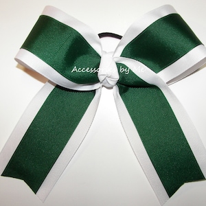 Green Cheer Bow, Forest Green Ponytail Bow, Forest Green High Pony Tails Bow, 2 Two Color Team Bows, Spirit Team Bows, Bulk Solid Cheer Bows