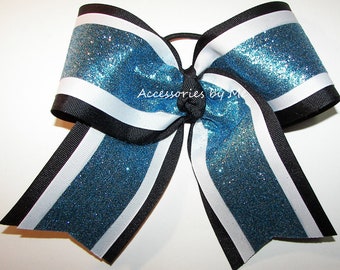 Glitter Cheer Bow, Blue Black Cheer Clip, Glitter Blue White Black Ribbon Cheer Bow, Glitter Cheer Team Bow, Bulk Cheer Bow, Coach Mom Gifts