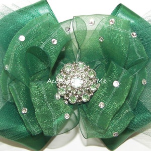 Glitzy Green Hair Bow, Forest Green Tutu Clip, Embellished Teal Green Bow, Green Tulle Barrette, Christmas Pageant Clips, 1st Birthday Bows