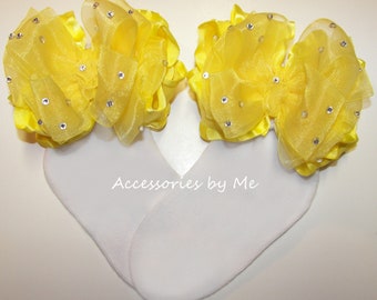 Glitz Pageant Socks, Yellow Ruffle Bow Socks, Bright Yellow Ruffle Bow Socks, Over the Top Lemon Ruffle Socks, Baby 1 Birthday Sneaker Socks