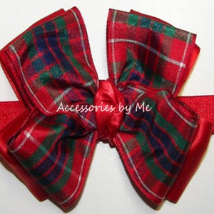 Christmas Plaid Bow Headband, Tartan Fraser Check Head Bows, Red Green Bow Band