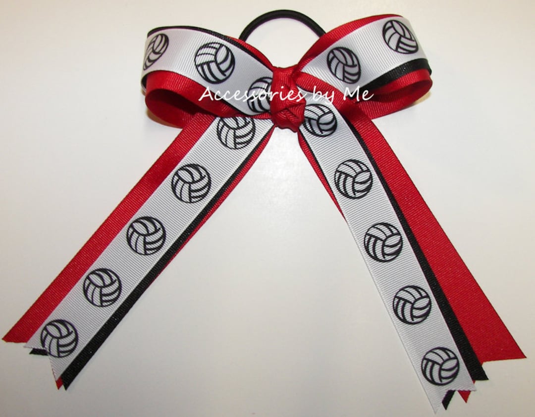 Volleyball Bows, Volleyball Hair Bows, Volleyball Red Black Ribbons