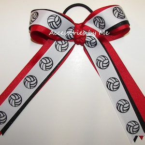 Volleyball Bows, Volleyball Hair Bows, Volleyball Red Black Ribbons Hair Ties, Volleyball Senior Players Gifts, Bulk Volley Ball Ribbon Bows