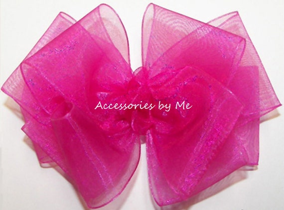 Fiocco per capelli in organza rosa fucsia per bambine, fermaglio per capelli da concorso, 1° compleanno, accessori boutique - Italia