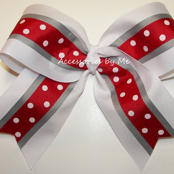 Big Cheer Bow, Ohio Cheer Bow, Scarlet Red Gray White Cheer Bow, Alabama Crimson Tide Cheer Bow, Red Polka Dots Cheer Bows, Cheerleader Bows