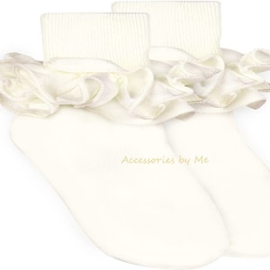 Girls Light Ivory Ruffle Socks, Ivory Ruffle Trim Socks, Pageant Ivory Ruffle Socks, 1st Birthday Ruffle Socks, Flower Girls Off White Socks