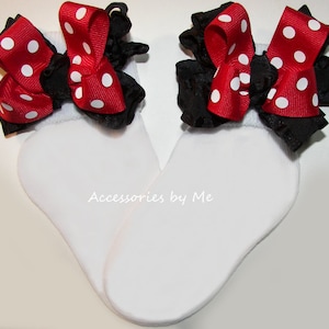 Minnie Mouse Socks, Red Black Bow Socks, Minnie Mouse Ruffle Bow Socks, Baby Minnie Outfit Socks, Minnie Birthday Socks, Infant Frilly Socks