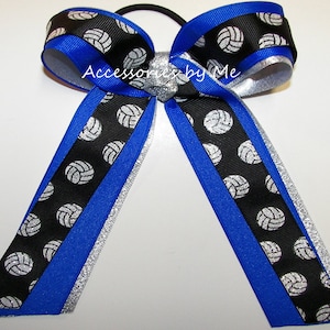 Volleyball Black Bow, Sparkly Volleyball Bow, Volleyball Black Blue Clips, Volleyball Player Bow, Volleyball Team Bows, Bulk Volleyball Bows