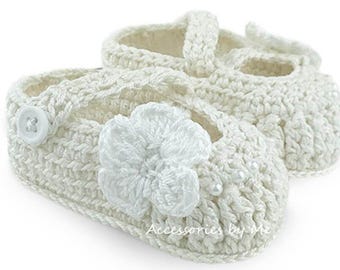 Botitas de crochet color marfil tejidas a mano, zapatos de bautismo, recién nacidos (0-1 año), regalo para bebé.