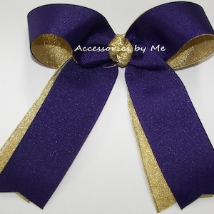 Purple Cheer Bow, Purple Gold Hair Ribbons, Purple Gold Ponytail Ties, Purple Gold Hair Clip, Solid Blank Streamer Hair Bow, Bulk Cheer Bows