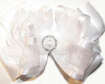 Pinza para el cabello de organza blanca para niñas, pasador adornado con perlas y diamantes de imitación, pinza para niña de las flores.