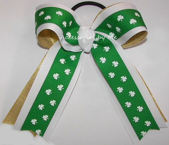 NEW /"Green Shamrocks/" Hairbow Grosgrain Ribbon Hair Bow Girls St Patty/'s Day