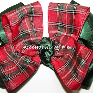 Scottish Plaid Hair Bow, Tartan Red Green Clip, Scottish Red Plaid Bow, Red Green Bow Barrette, Cameron Clan Check Bow, Flower Girl Hair Bow