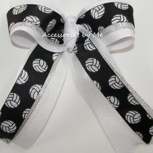 Glitter Volleyball Bow, Volleyball Black White Hair Bow, Volley Ball Black Silver Ribbon Bow, Volleyball Hair Ties, Bulk Volleyball Team Bow