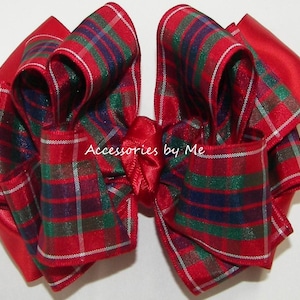 Girls Red Plaid Bow, Scottish Tartan Bow Clip, Red Green Royal Blue Fraser Tartan Plaid Bow, Plaid Baby Bow, Flower Girls Plaid Bow Barrette