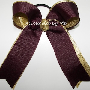 Maroon Gold Cheer Bow, Red Gold Cheer Bow, Maroon Gold Metallic Ponytail Bow, Softball Red Gold Bow, Volleyball Bows, Bulk Solid Two Ribbons