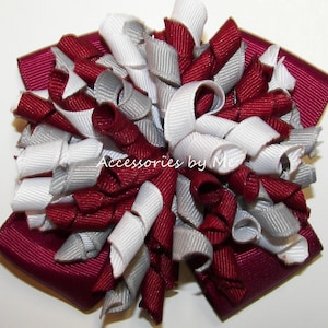 Korkers Maroon Bow, Maroon White Korker Bow, Wine Maroon Gray White Ponytail Bow, Maroon Cheer Bow, School Cheer Bow, Maroon Team Korker Bow
