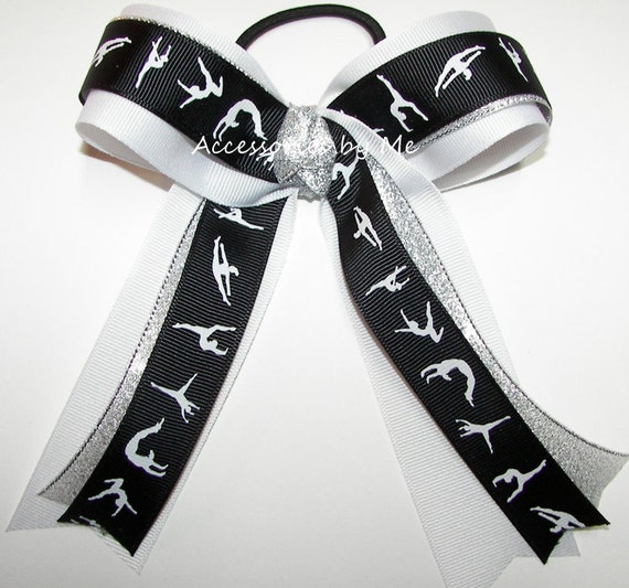 Gymnastics Bow Red Black Gold Sparkly Glittery Ribbon Custom Colors Gymnast Gym