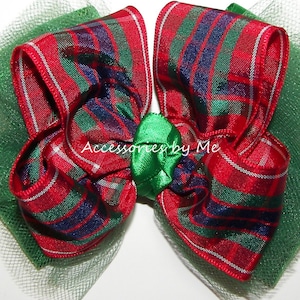Christmas Plaid Tutu Bow, Green Plaid Tutu Clip, Baby Girls Fraser Scottish Tartan Clip, Flower Girls Plaid Hair Bow, Toddler Christmas Clip