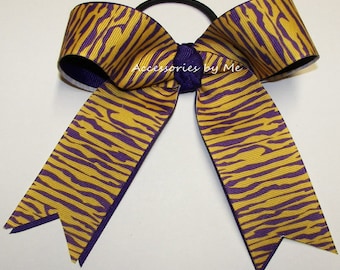 Tigers Cheer Bow, Purple Gold Cheer Bow, LSU Tigers Purple Gold Ponytail Elastics, Volleyball Bows, Softball Bows, Bulk Coach Mom Team Gifts