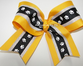 Wildcats Yellow Gold Black Cheer Bow, Sparkly Wild Cats Cheer Bow, Football Cheerleader Big Cheer Bow, Paw Print Cheer Bow, Tigers Cheer Bow