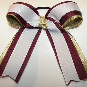 Maroon Cheer Bow, Maroon White Gold Cheer Bow, White Red Maroon Gold Pony Tails, College Football Cheer Bow Ties, Custom 3 Ribbon Solid Bows