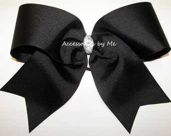 Black Cheer Bow, Solid Black Cheer Bow, Large Black Cheer Bow, Jumbo Cheer Bow, Black Blank Cheer Bow, 7 Inch Grosgrain Cheer Bow Bulk Price