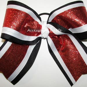 Big Cheer Bow, Red Black Cheer Clip, Sparkly Red White Black Cheer Bow Barrette, School Spirit Red Black Team Bow Clip, Bulk Price Cheap Bow