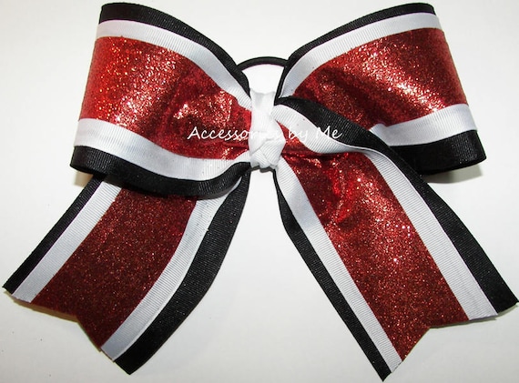 Big Cheer Bow Red Black Cheer Clip Sparkly Red White Black | Etsy
