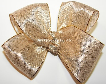 Gold Hair Bow, Lame Metallic Clip, Choice of Gold or Silver Bow Barrette, Dressy Gold Bow, Girls Gold Hair Bow Barrette, Baby Gold Hair Clip