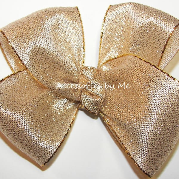 Gold Hair Bow, Lame Metallic Clip, Choice of Gold or Silver Bow Barrette, Dressy Gold Bow, Girls Gold Hair Bow Barrette, Baby Gold Hair Clip